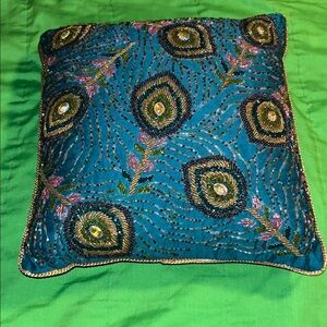 Pier 1 Beaded Peacock Feather Pillow
